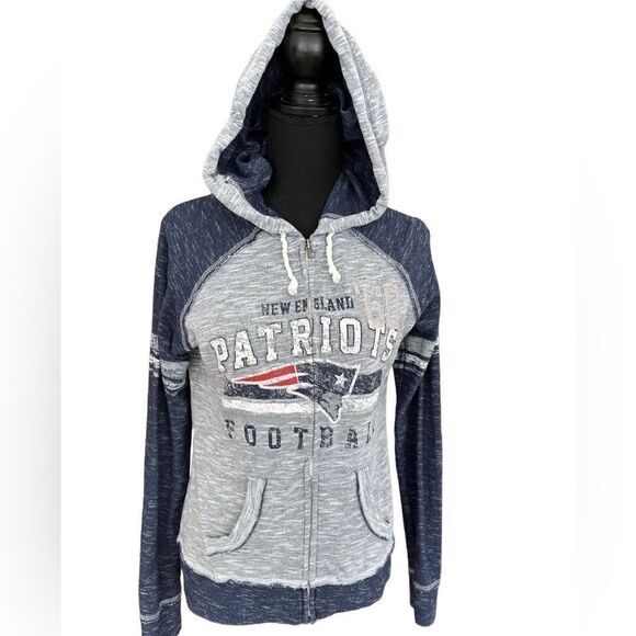 Majestic New England Patriots distressed look zip front hoodie size Small - Picture 1 of 6